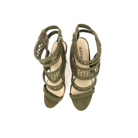 Justfab Lonne Olive Mesh Faux Suede Dress Sandals Size US 8 - Picture 5 of 9